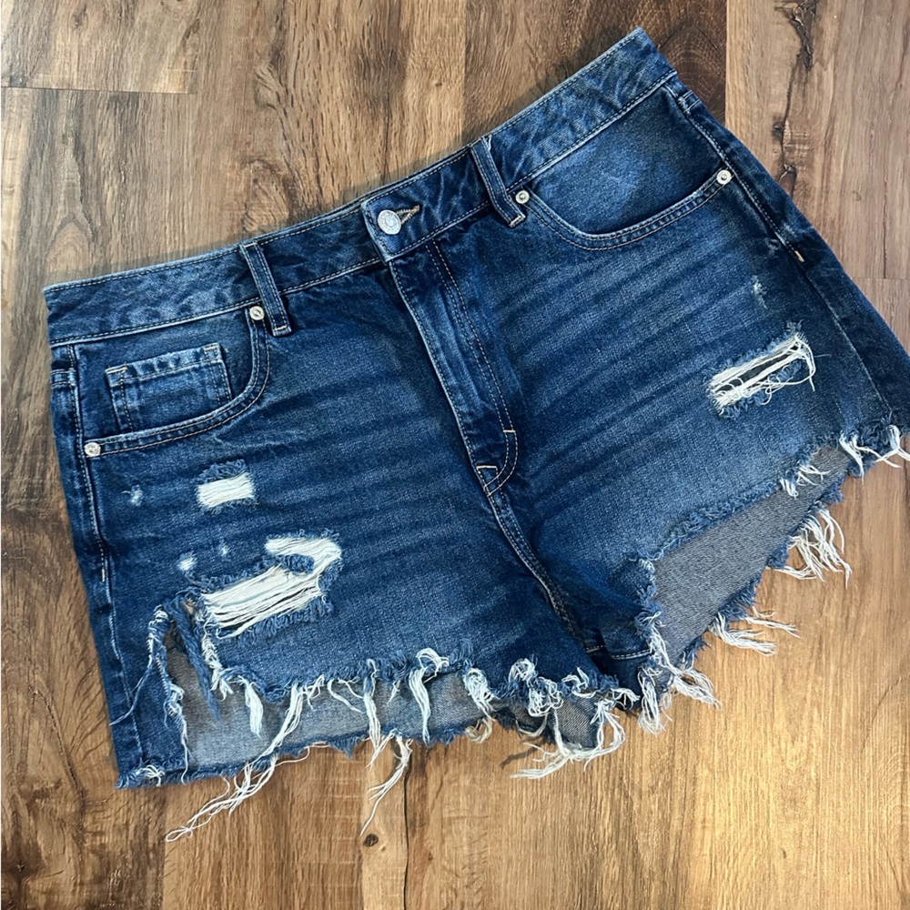 Retro High Rise Distressed Jean Shorts